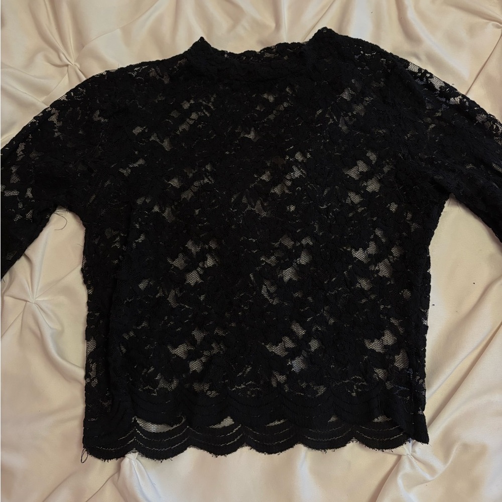 Black Floral Sheer Top Size Medium